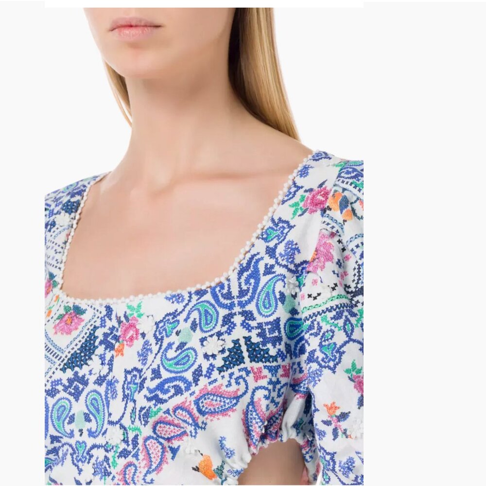 Farm Rio Romantic Bandanas Puffy Sleeves Midi Dress - Picture 6 of 15